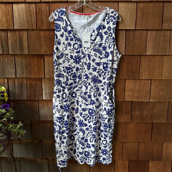 NWT Boden Blue and White Floral Cotton Sleeveless Dress with Pockets  Women's 14 - Picture 4 of 12